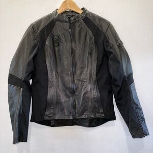 Women's Bilt Leather Motorcycle Riding Jacket Size 10 Black Rose Embroid…